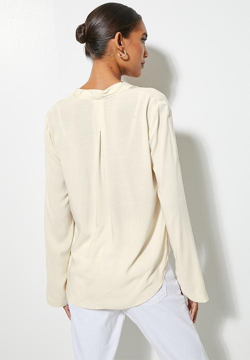 VELVET - Shawl collar wrap blouse - cream