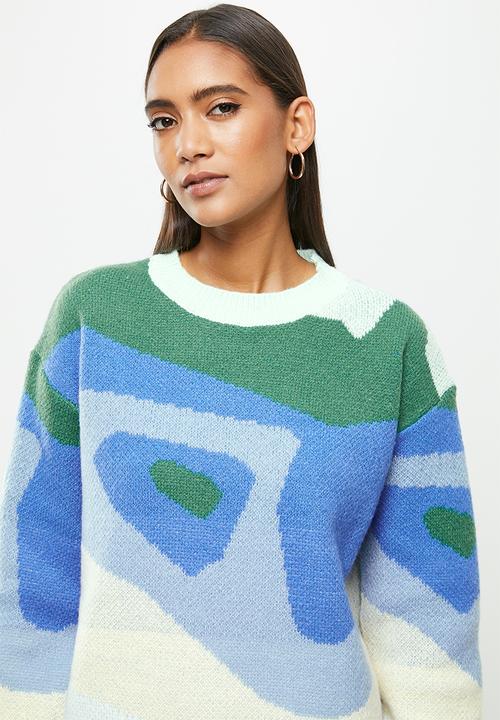 dailyfriday - Round neck sweater - blue & green