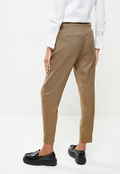 ONLY - Veronica pisa high waist cigarette check pants - tannin