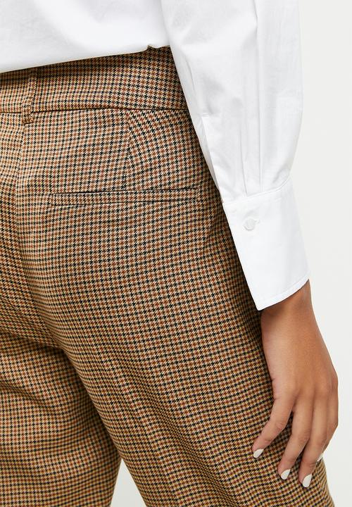 ONLY - Veronica pisa high waist cigarette check pants - tannin