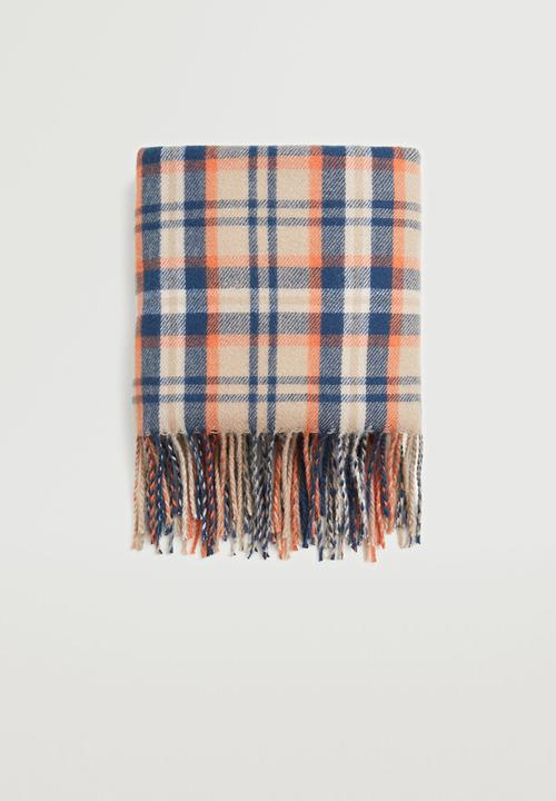 MANGO - Fringed check scarf - brown