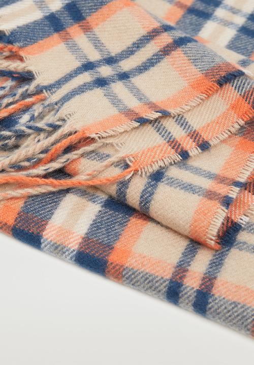 MANGO - Fringed check scarf - brown