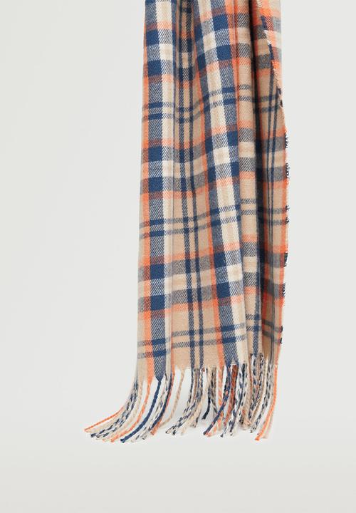 MANGO - Fringed check scarf - brown