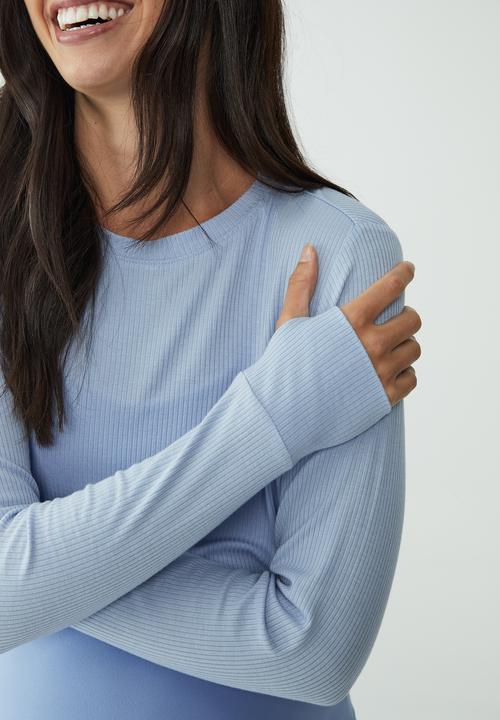 Cotton On - Maternity rib cross back long sleeve top - iced sky