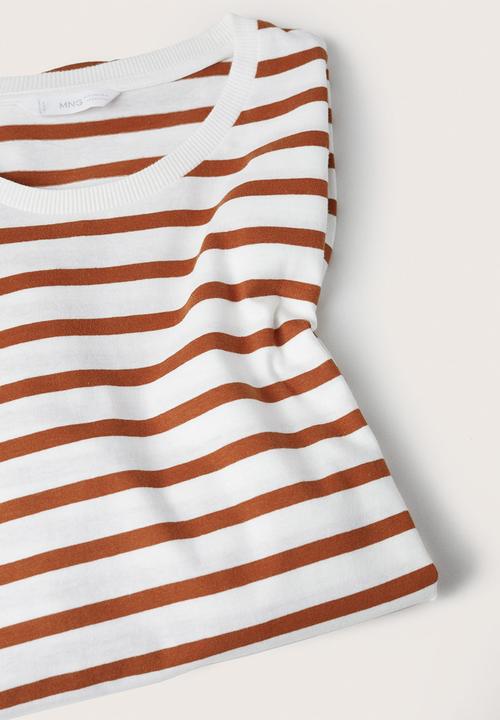 MANGO - T-shirt stripes - white & brown
