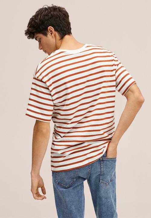 MANGO - T-shirt stripes - white & brown