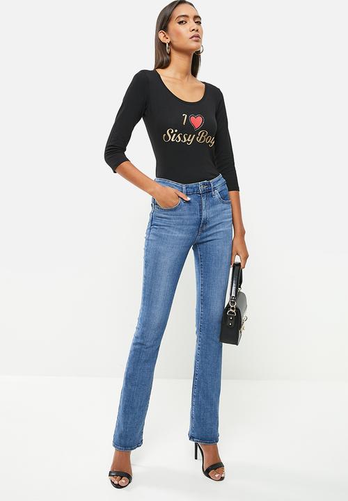 SISSY BOY - Basic round neck fitted 3/4 sleeve top bling logo - black