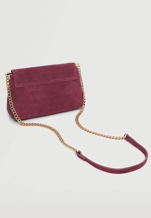 MANGO - Leather shoulder bag - cherry