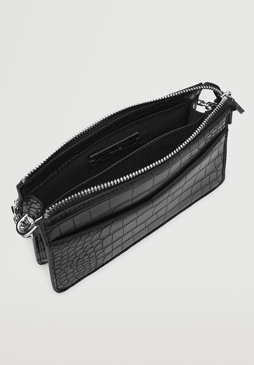 MANGO - Croc-effect cross body bag - black