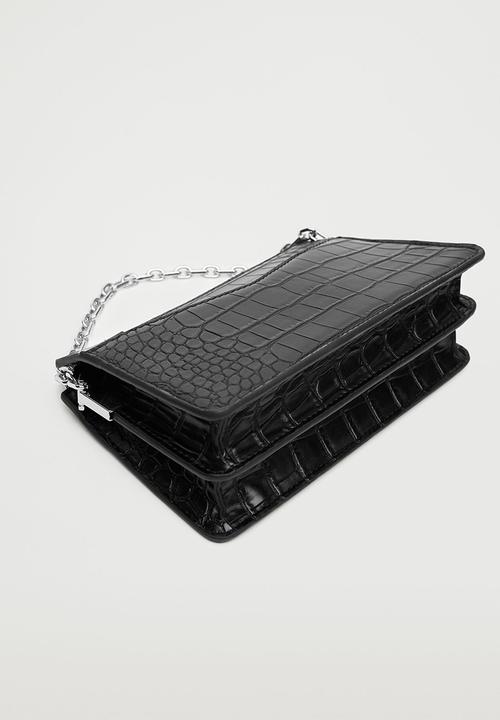 MANGO - Croc-effect cross body bag - black