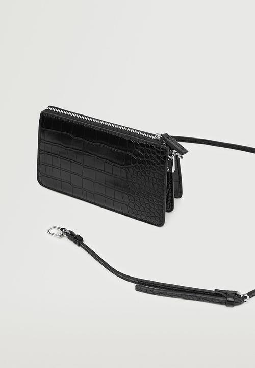 MANGO - Croc-effect cross body bag - black
