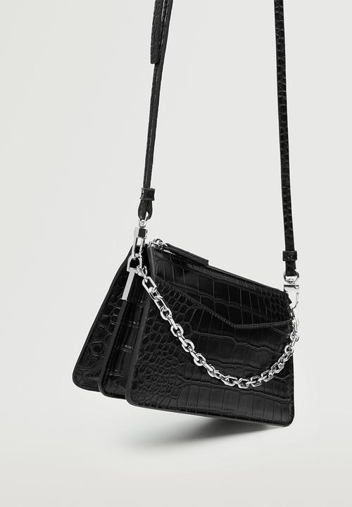 MANGO - Croc-effect cross body bag - black
