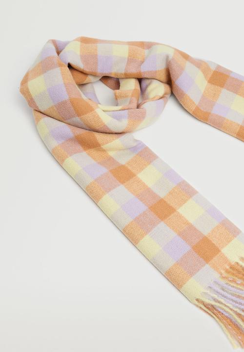 MANGO - Fringed check scarf - lavender