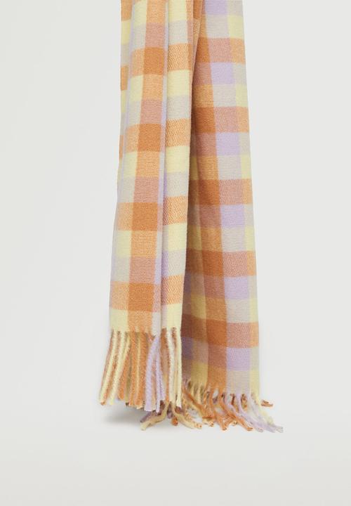 MANGO - Fringed check scarf - lavender