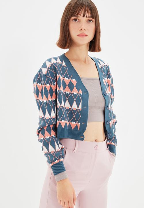 Trendyol - Crop jacquard knitwear cardigan - indigo