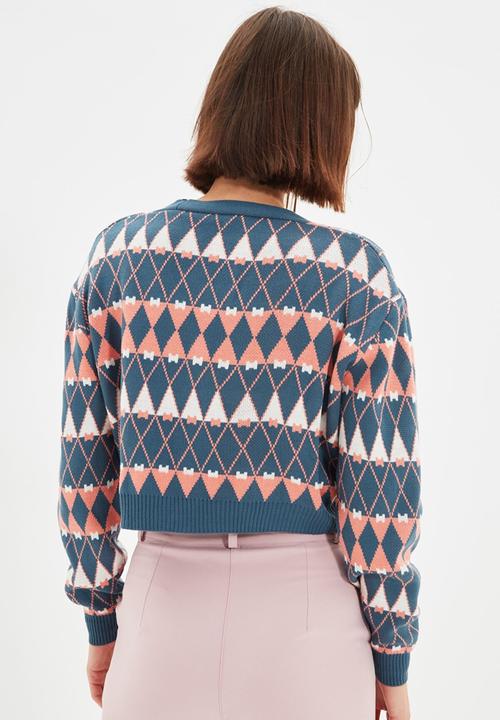 Trendyol - Crop jacquard knitwear cardigan - indigo