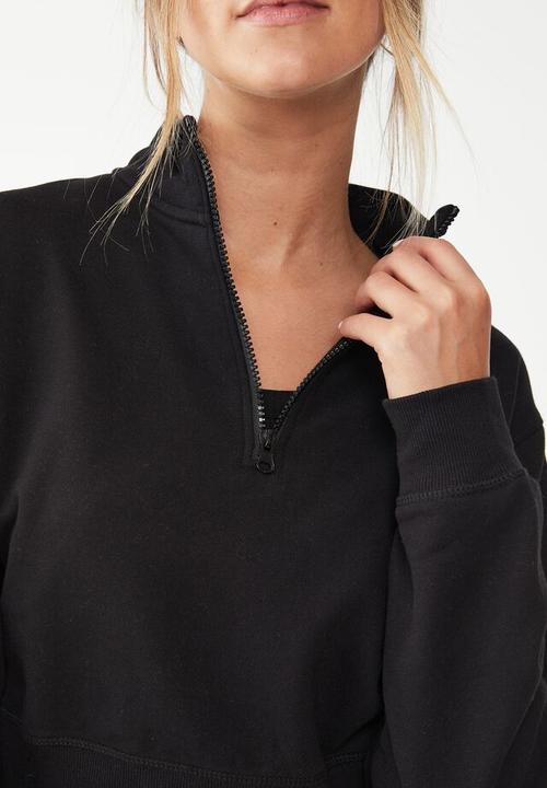 Cotton On - Plush half zip crop long sleeve fleece - black