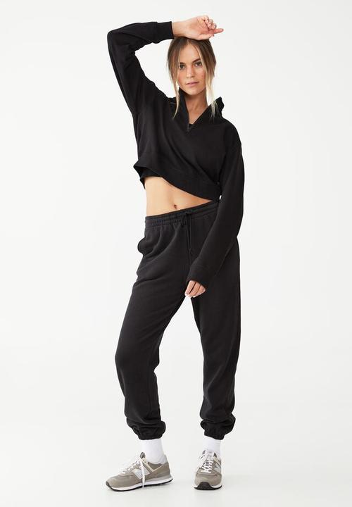 Cotton On - Plush half zip crop long sleeve fleece - black