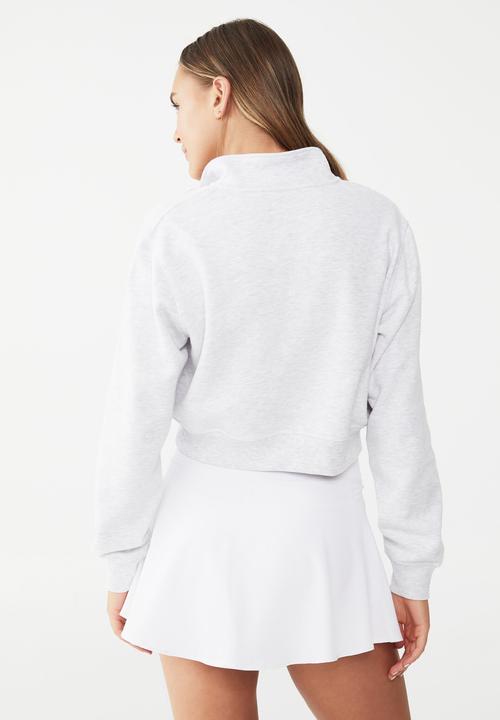 Cotton On - Plush half zip crop long sleeve fleece - cloudy grey marle/bhwc crest