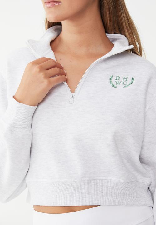 Cotton On - Plush half zip crop long sleeve fleece - cloudy grey marle/bhwc crest