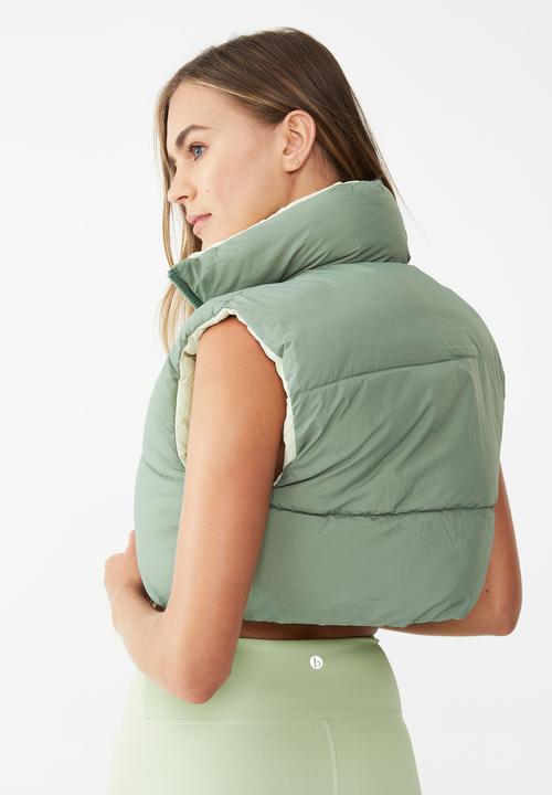 Cotton On - Recycled puffer vest - evergreen & garden glade reversible