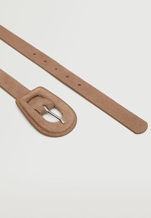 MANGO - Maxi buckle leather belt - ecru