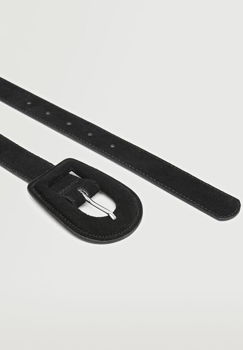 MANGO - Maxi buckle leather belt - black