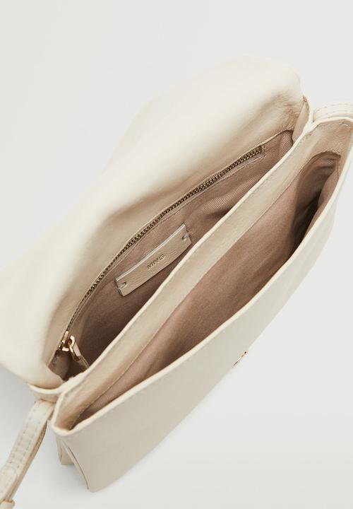 MANGO - Flap leather bag - off white
