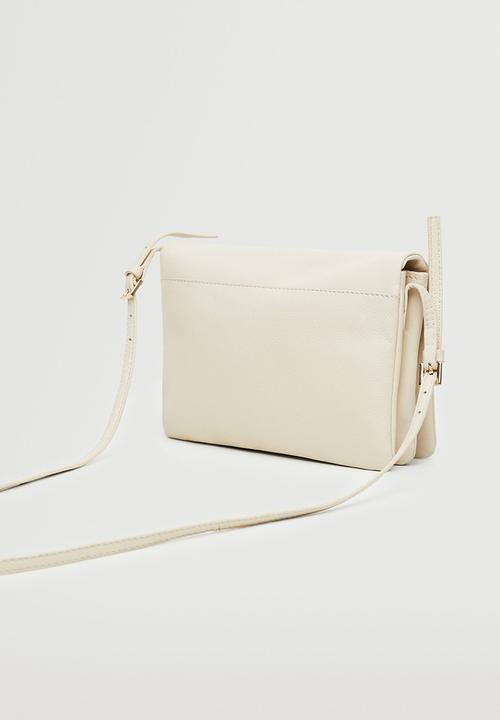 MANGO - Flap leather bag - off white