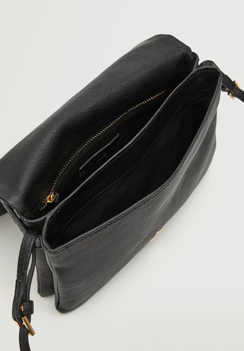 MANGO - Flap leather bag - black