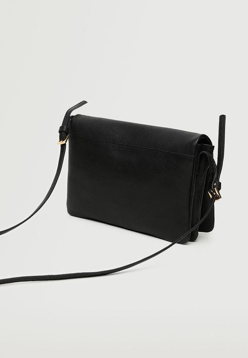 MANGO - Flap leather bag - black