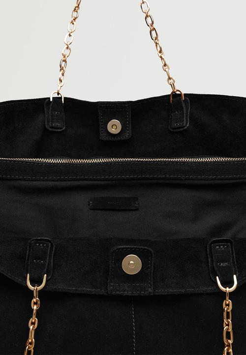 MANGO - Leather shopper bag - black