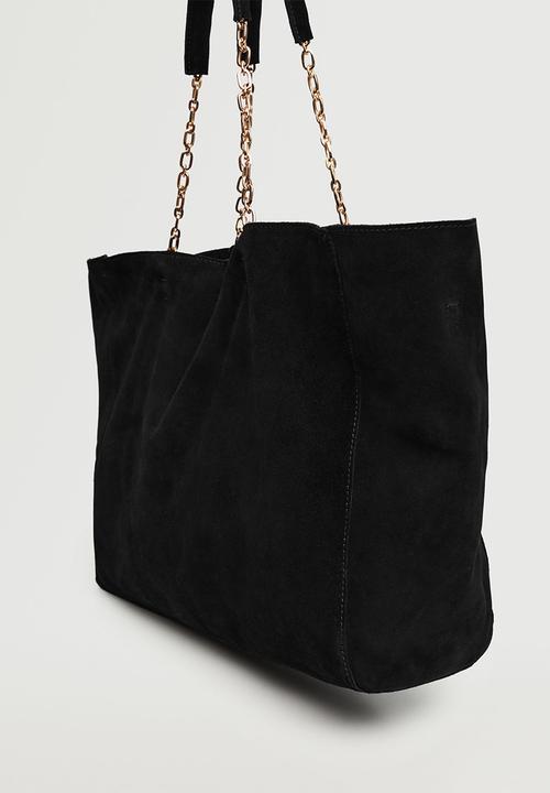 MANGO - Leather shopper bag - black