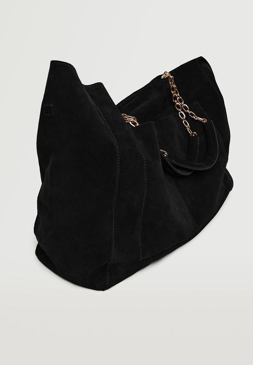 MANGO - Leather shopper bag - black