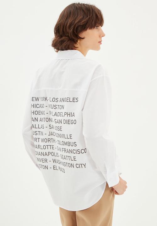 Trendyol - Back printed oversize shirt  - white