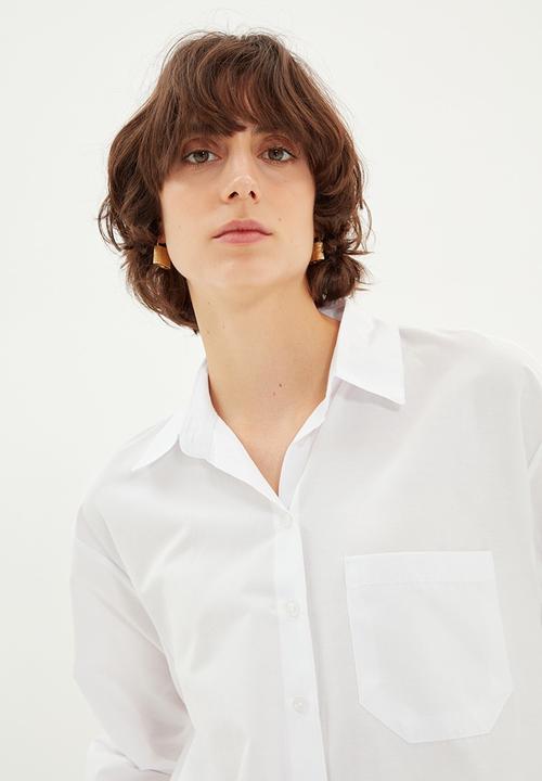 Trendyol - Back printed oversize shirt  - white