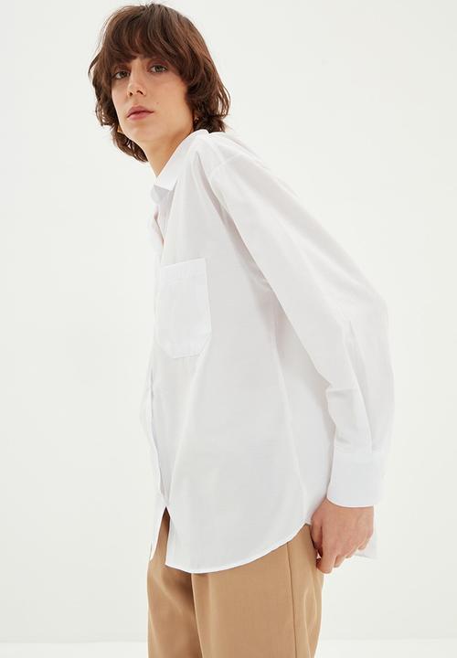 Trendyol - Back printed oversize shirt  - white