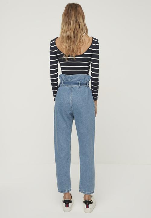 Trendyol - Belted high waist mom jeans - blue