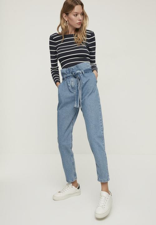 Trendyol - Belted high waist mom jeans - blue