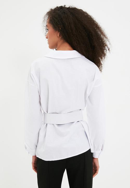 Trendyol - Belted shirt - ecru