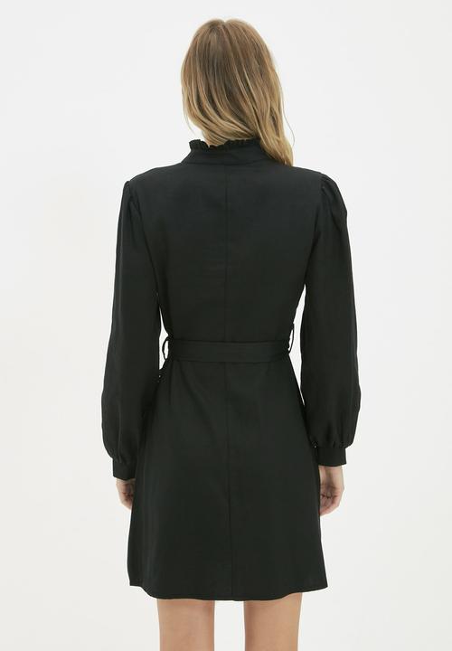 Trendyol - Double breasted collar dress  - black