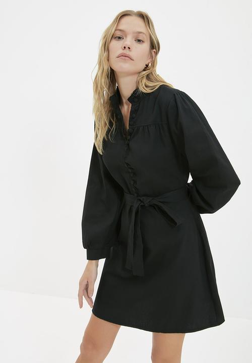 Trendyol - Double breasted collar dress  - black