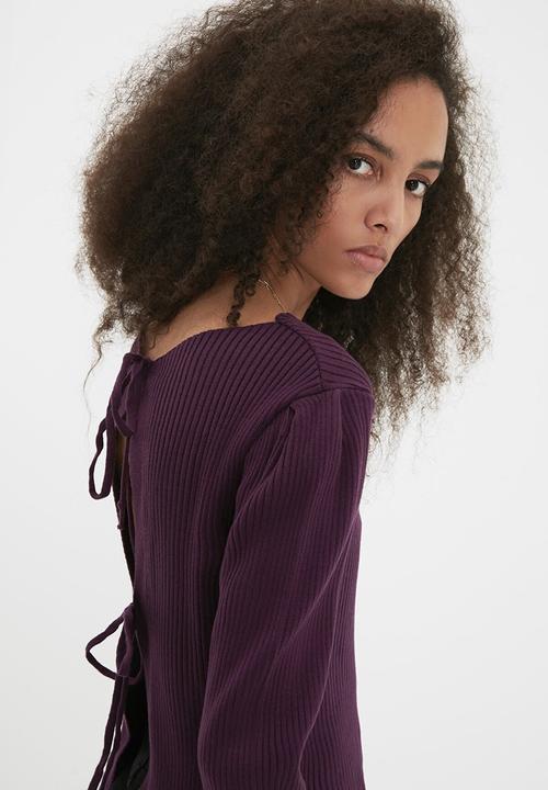 Trendyol - Ribbed back detailed knitwear sweater - plum