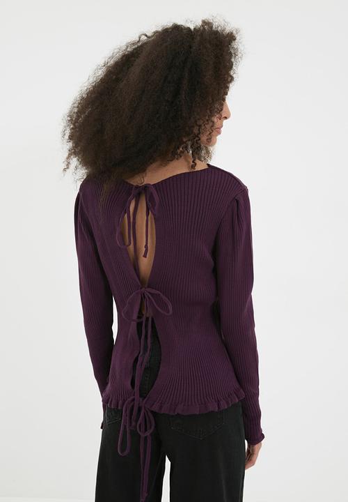 Trendyol - Ribbed back detailed knitwear sweater - plum