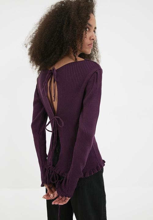 Trendyol - Ribbed back detailed knitwear sweater - plum