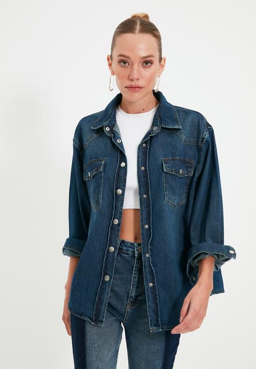 Trendyol - Pocket detailed denim shirt - blue