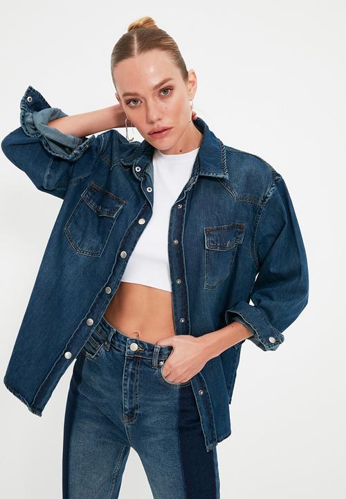 Trendyol - Pocket detailed denim shirt - blue