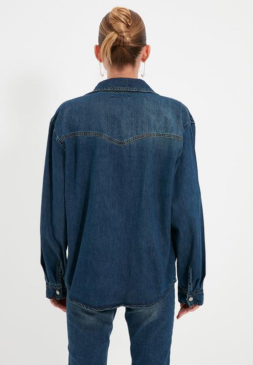 Trendyol - Pocket detailed denim shirt - blue