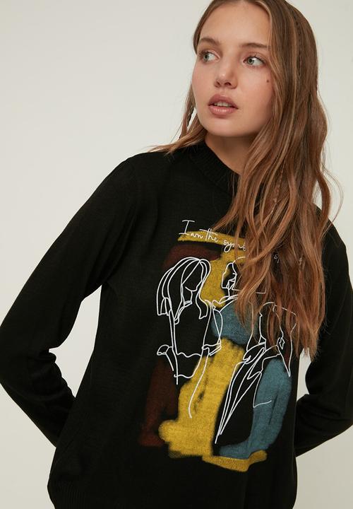 Trendyol - Print detailed knitwear sweater - black