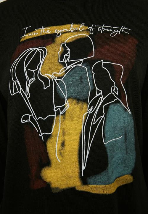Trendyol - Print detailed knitwear sweater - black